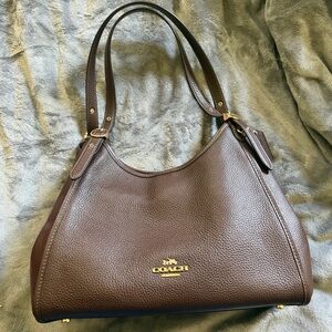 Coach Brown Pebbled Leather Shoulder Bag with Gold Hardware